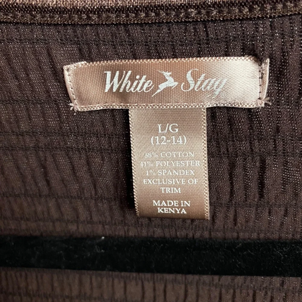 White Stag Womenʻs Brown Short Sleeve Textured V-Neck Neck Blouse Large